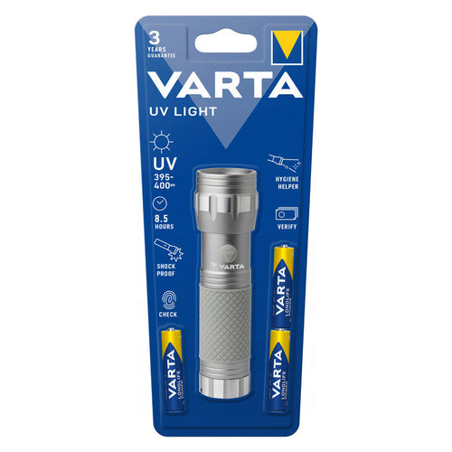 15638 Aluminum UV LED Flashlight, UV Wavelength 395–400 nm, Multi LED Technology + Varta Batteries Included
