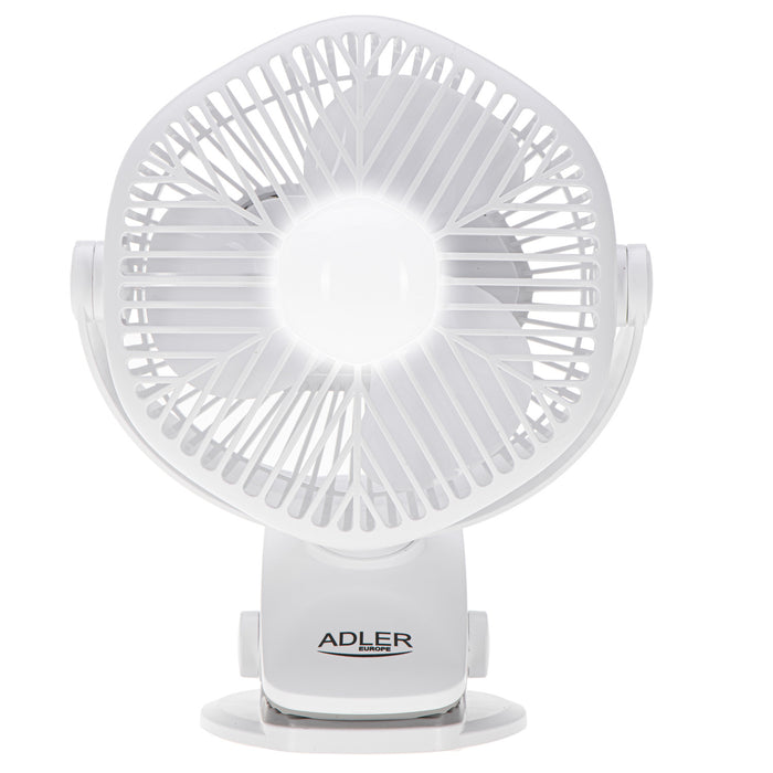 5"/12.7 cm Rechargeable Fan with Clip - USB / LED, AD 7335, Adler