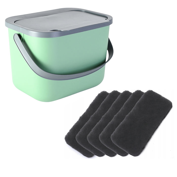 6-liter green-gray Bini Practic bio-waste bin + 5 Practic carbon filters