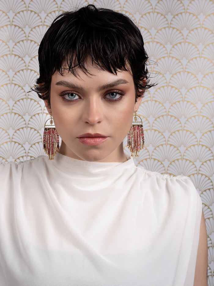 Arcadia Fringe Earrings in Cherry/Brown
