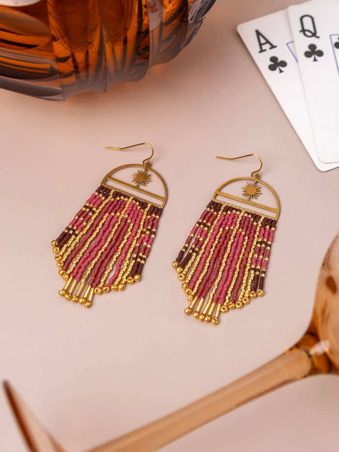 Arcadia Fringe Earrings in Cherry/Brown