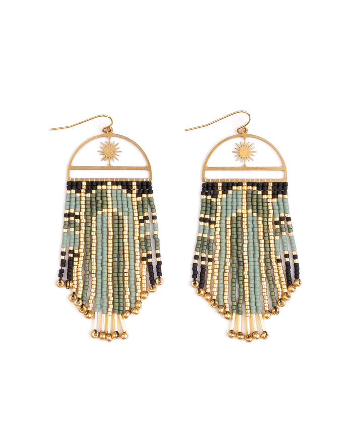 Arcadia Fringe Earrings in Green/Black
