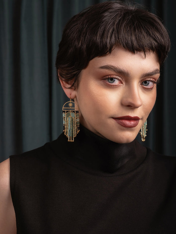 Arcadia Fringe Earrings in Green/Black