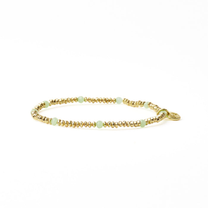 Ashley Small Brass + Crystal Stretch Bracelet in Mint + Gold by Ink & Alloy