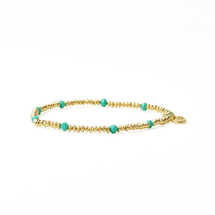 Ashley Small Brass + Crystal Stretch Bracelet in Teal + Gold by Ink & Alloy
