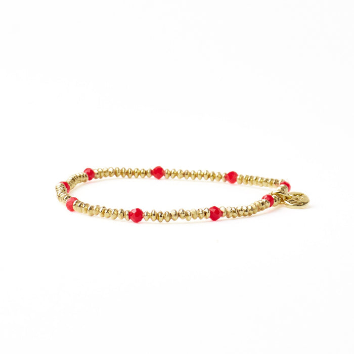 Ashley Small Brass + Crystal Stretch Bracelet in Tomato Red + Gold by Ink & Alloy