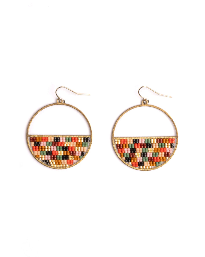 Beaded Handwoven Patchwork Circle Earrings