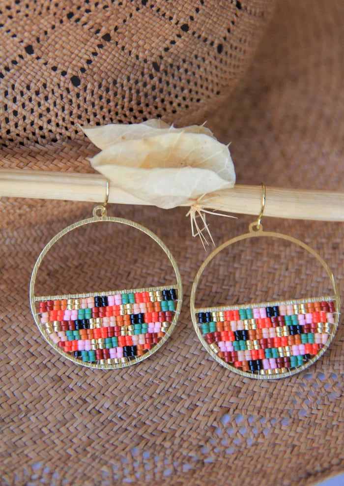 Beaded Handwoven Patchwork Circle Earrings