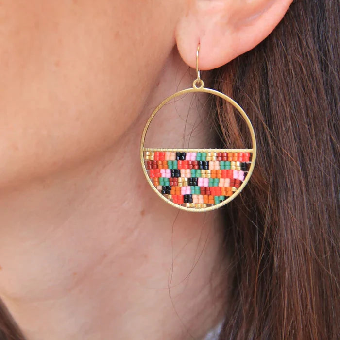 Beaded Handwoven Patchwork Circle Earrings