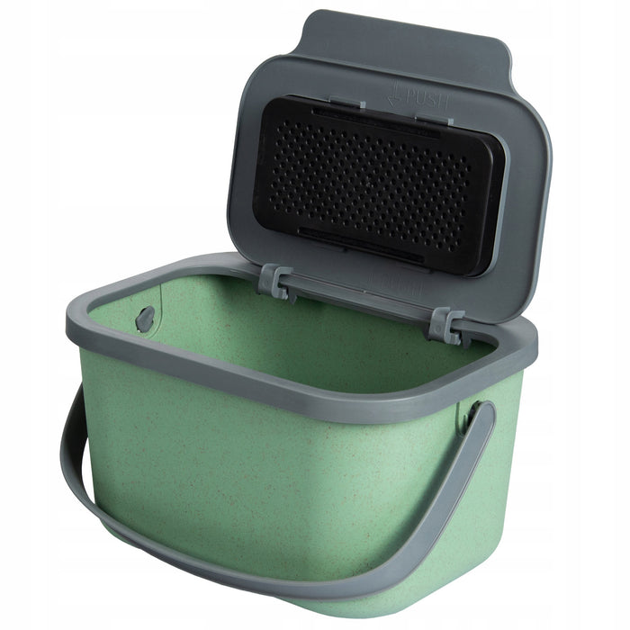 Bio-waste bin, 4.5-liter capacity, green with a gray lid, Mini Bini + 5 Practic charcoal filters