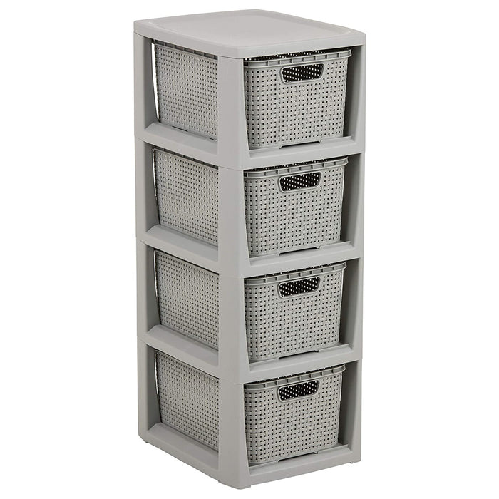 BranQ Rattan Rack with 4 Baskets Drawers with a Capacity of 7 Liters Storage Color Gray