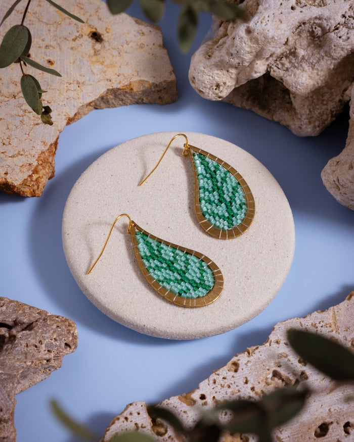 Brass Framed Leaf Earrings