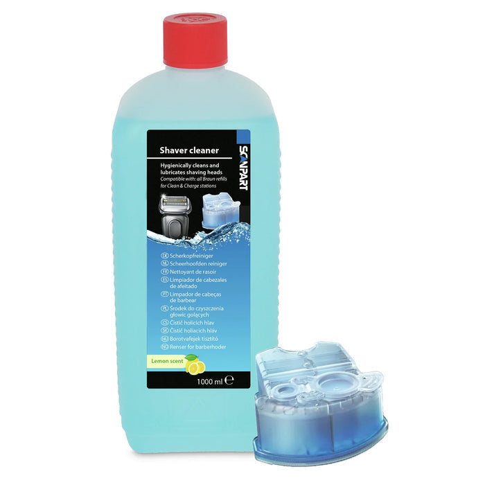 Braun Lemon Shaving Head Cleaner, 1 Liter, plus Refill Cartridge