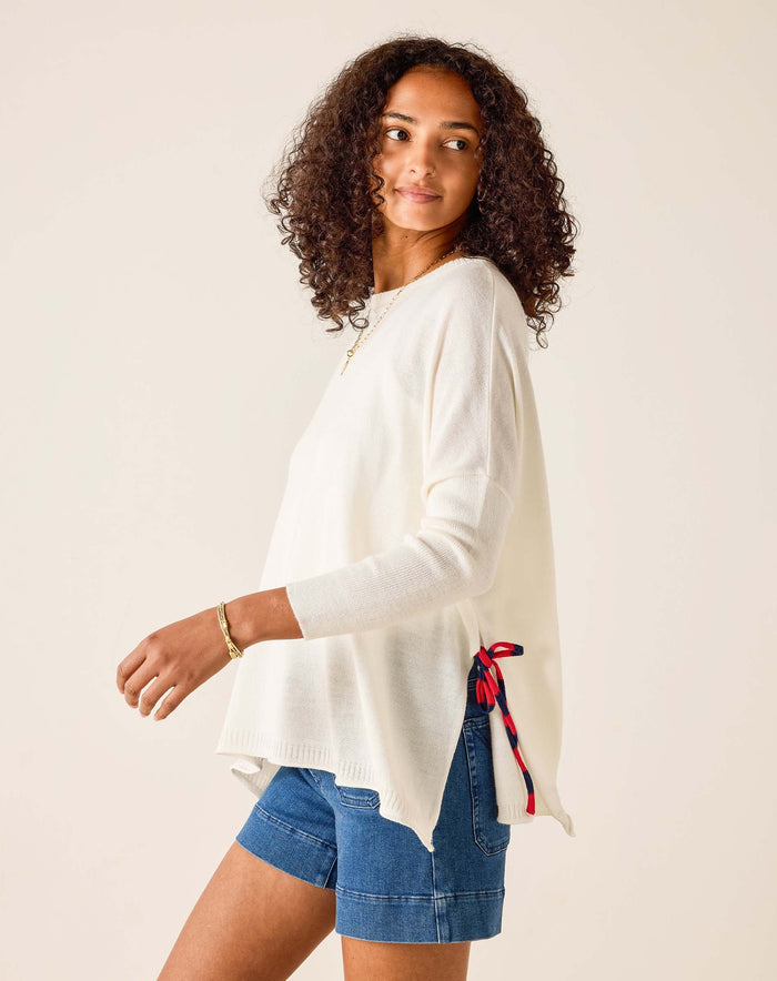 Catalina Tie Side Crewneck in White
