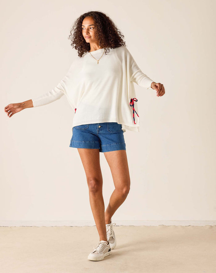 Catalina Tie Side Crewneck in White
