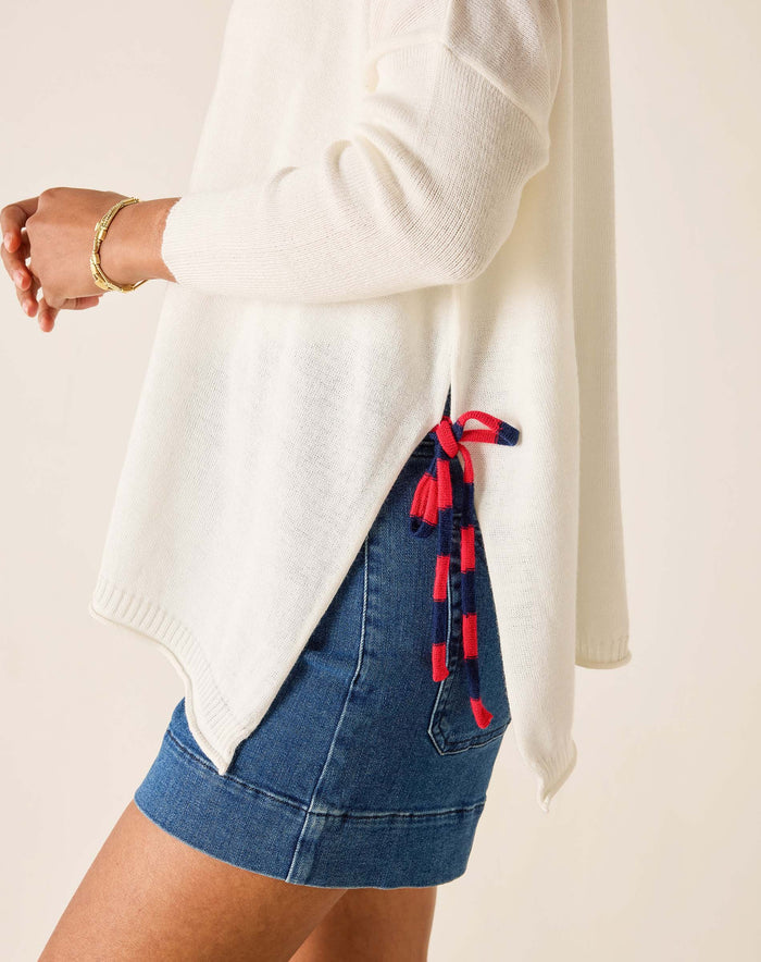 Catalina Tie Side Crewneck in White