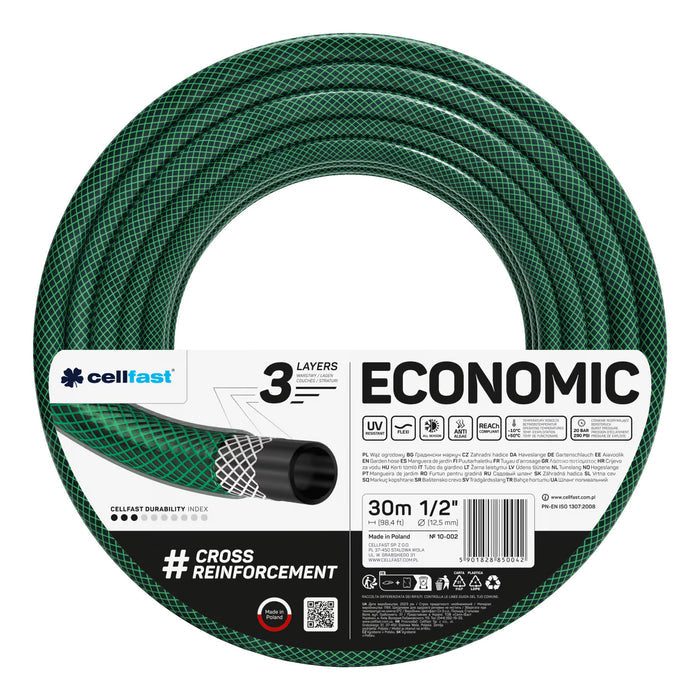 Cellfast Aluplus 1/2" 60m Hose Cart + Cellfast Economic 1/2" 30m Garden Hose