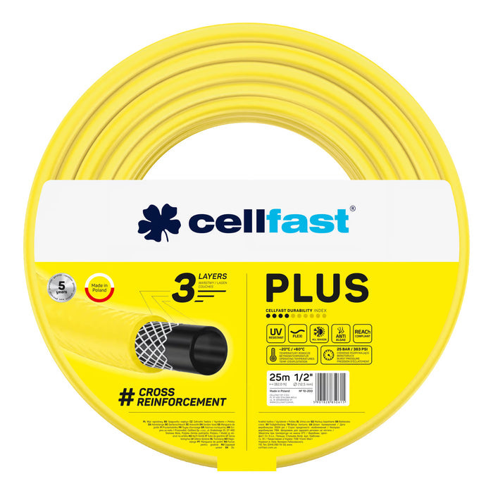 Cellfast Aluplus 1/2" 60m Hose Cart + Cellfast Plus 1/2" 25m Garden Hose