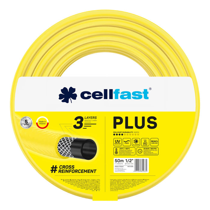 Cellfast Aluplus 1/2" 60m Hose Cart + Cellfast Plus 1/2" 50m Garden Hose