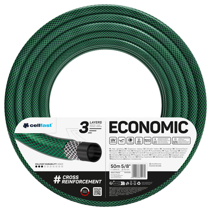 Cellfast Garden Hose, 3-layer, cross-woven polyester braiding, 5/8" x 50 m, Economic