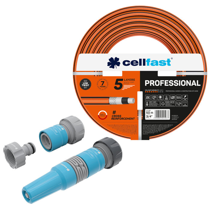 Cellfast Garden Hose, PROFESSIONAL 3/4" 50 m + Set with 3/4" IDEAL Straight Sprinkler