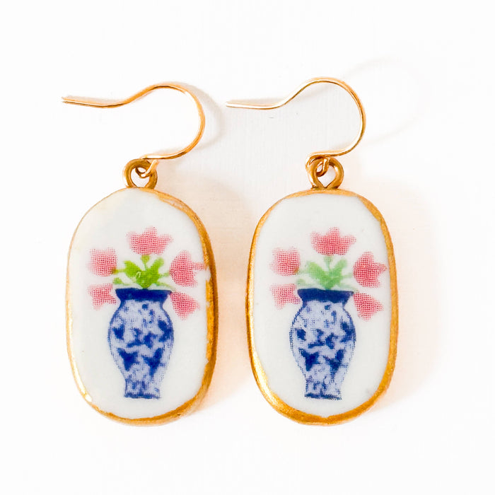 Ceramic Floral Vase Earrings
