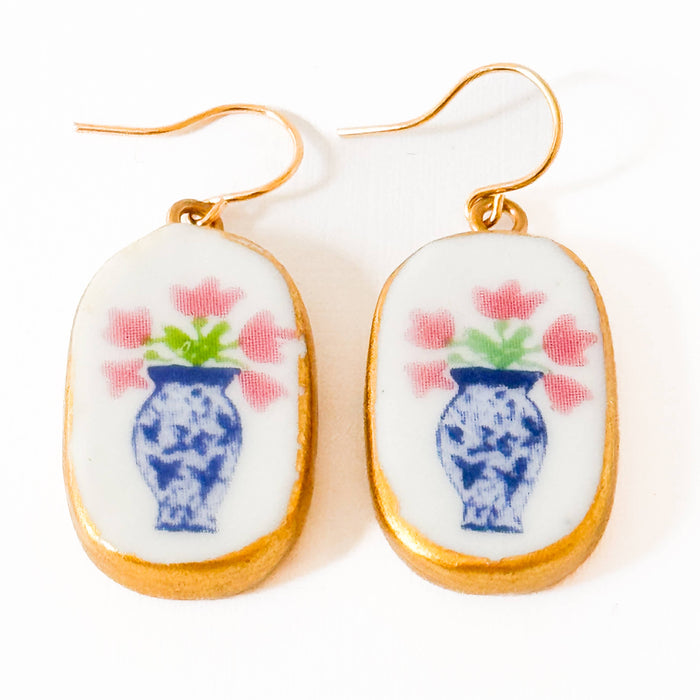 Ceramic Floral Vase Earrings