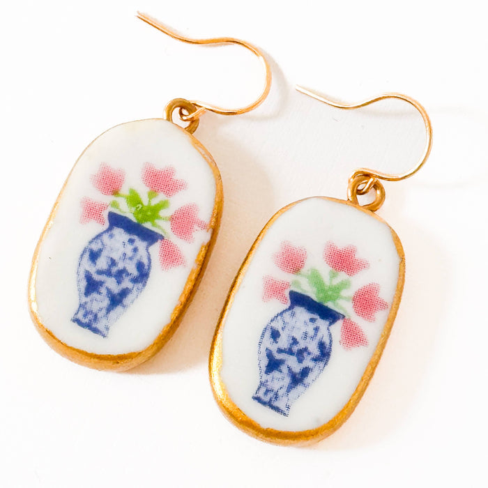 Ceramic Floral Vase Earrings