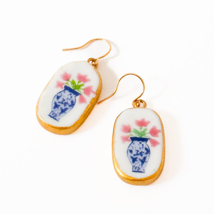 Ceramic Floral Vase Earrings