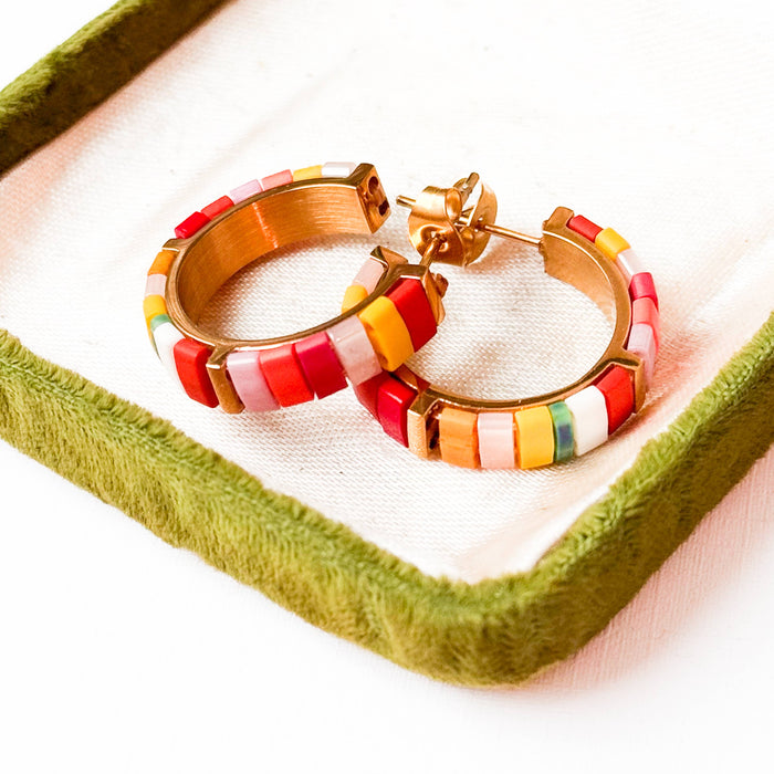 Colorful Tila Bead Hoop Earrings