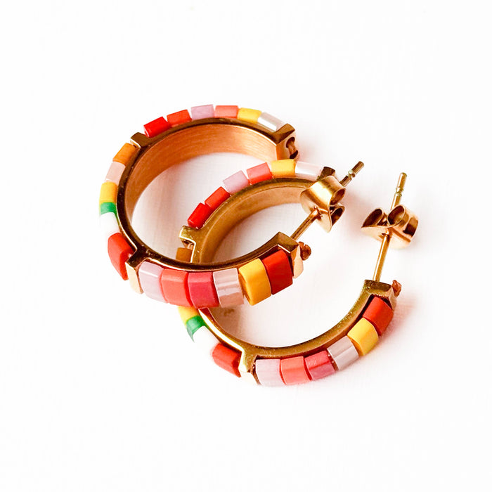 Colorful Tila Bead Hoop Earrings