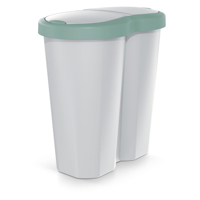 Compacta R Duo trash garbage can, green/ash, 40L capacity, one compartment, two lids, NDRF40-5575C_427C