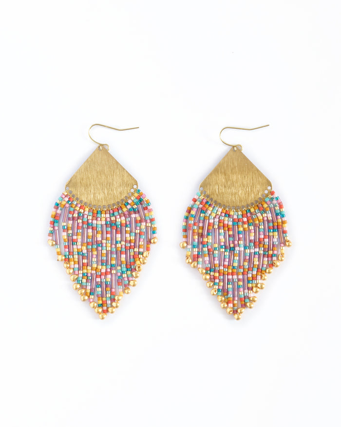 Confetti Fringe Earrings in Purple & Rust