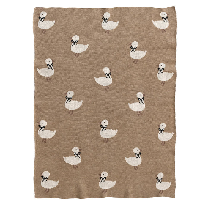 Cotton Knit Baby Blanket with Ducklings