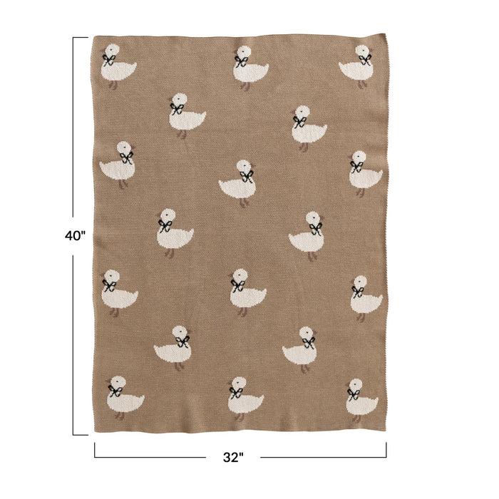 Cotton Knit Baby Blanket with Ducklings