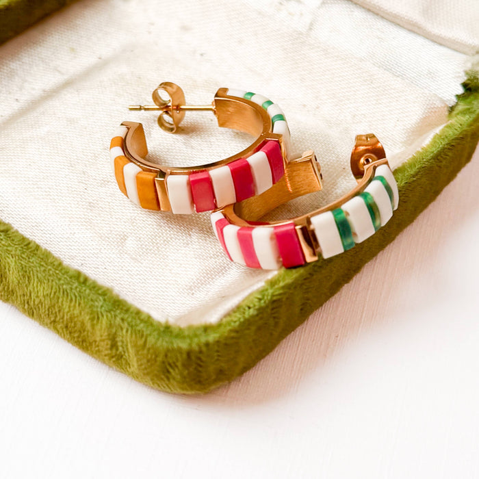 Cream Tila Bead Hoop Earrings