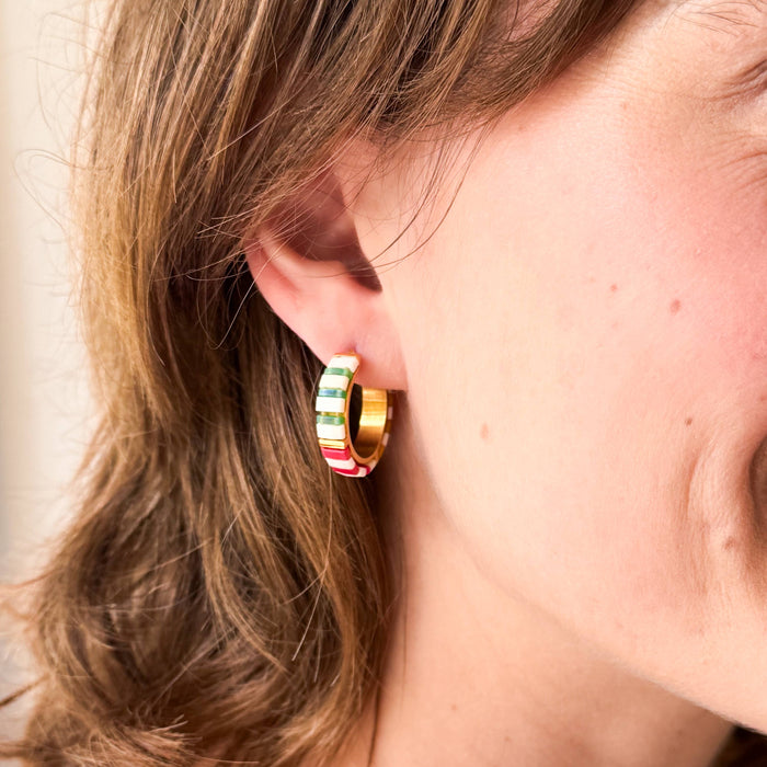 Cream Tila Bead Hoop Earrings