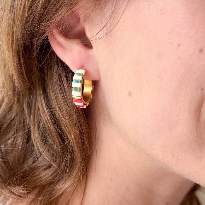 Cream Tila Bead Hoop Earrings