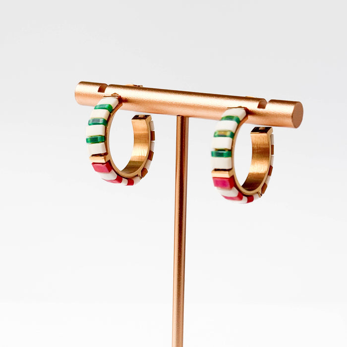 Cream Tila Bead Hoop Earrings
