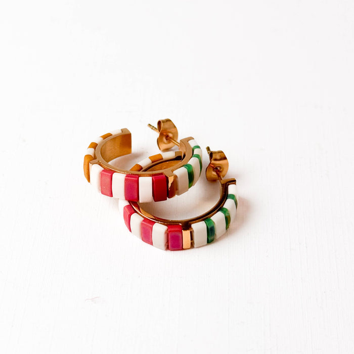 Cream Tila Bead Hoop Earrings