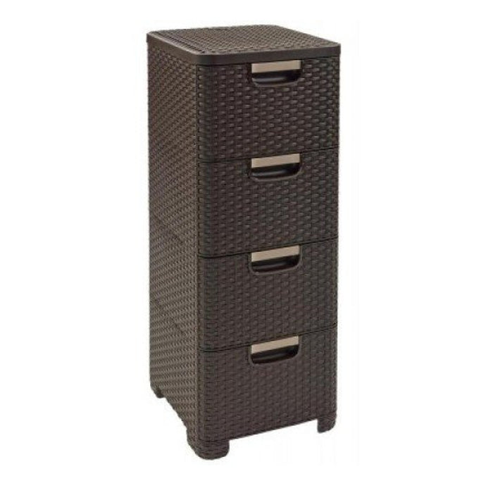 Curver 209907 Storage Unit with Drawers Curver Rattan Style Chest of Drawer Organiser Closet 4x 14L - Cream White