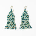 Delilah Cheetah Beaded Fringe Earrings in Green & Gold