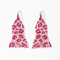 Delilah Cheetah Beaded Fringe Earrings in Pink & Gold
