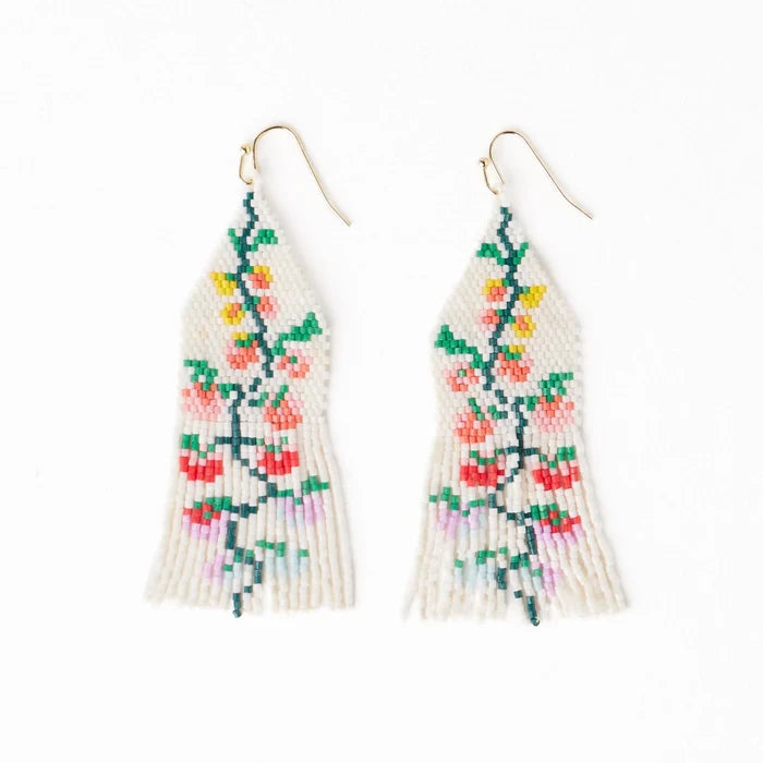 Delilah Multi Floral Beaded Fringe Earrings in Rainbow