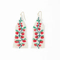 Delilah Tomato Beaded Fringe Earrings in Ivory, Red Green