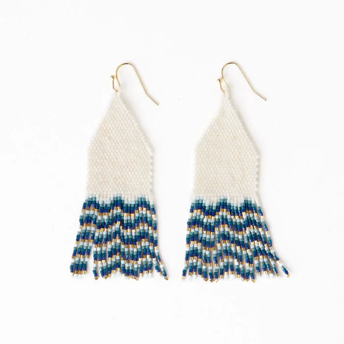 Delilah Wave Beaded Fringe Earrings in Blue