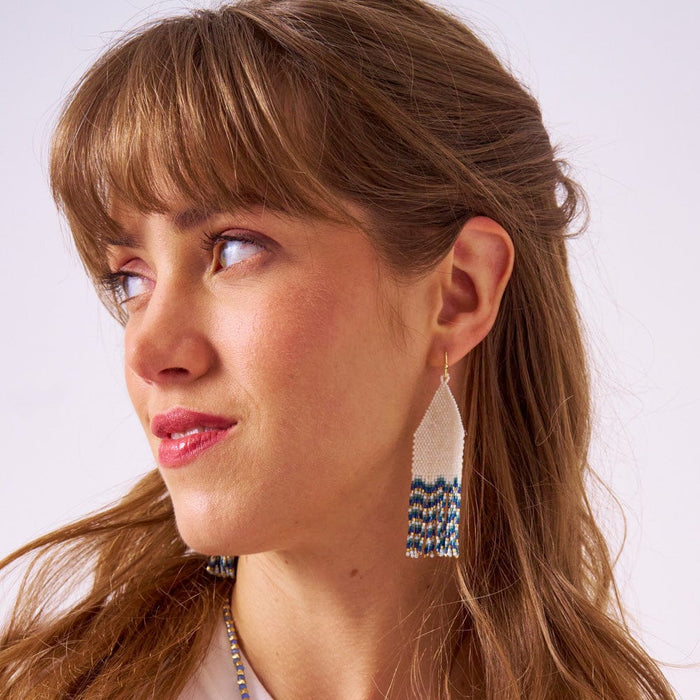 Delilah Wave Beaded Fringe Earrings in Blue