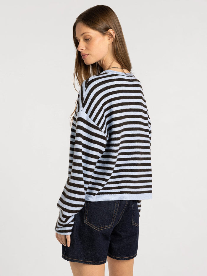 Dover Cardigan in Blue Brown Stripe