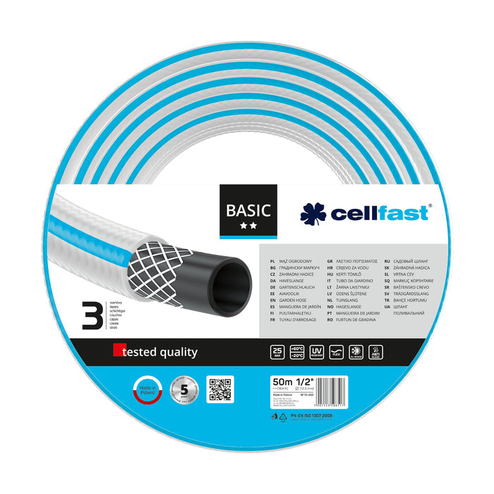 Durable Cellfast Basic 1/2" 50m 3-ply garden hose