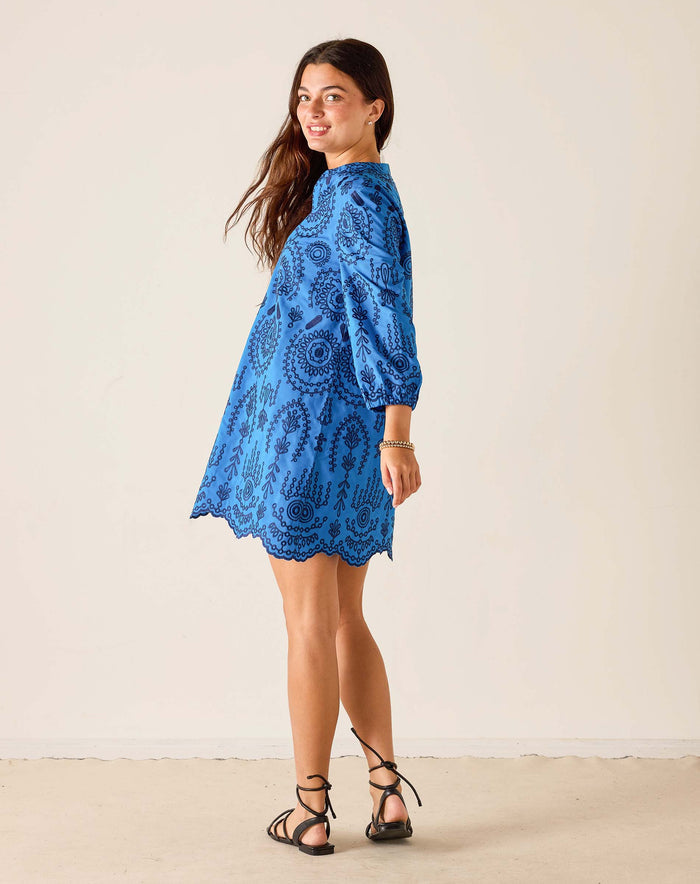 Edie Embroidered Tunic Dress in Lagos Blue